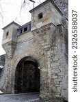 Small photo of Rothenburg ob der Tauber, Germany - February 6, 2023: Gallows Gate, Galgentor, on the North-East edge of the old town