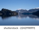 Small photo of View of volcano Bate Mahuida and Alumine lake in a sunny day.