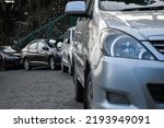 Small photo of January 1st 2020 Mussoorie Uttarakhand India. Cars parked uphill in the hill station of mussoorie, India.