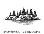 sketch of wild nature with lake ... | Shutterstock .eps vector #2140200341