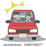 a couple in a red car is... | Shutterstock .eps vector #1498728377