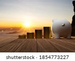 piggy bank and a pile of coins... | Shutterstock . vector #1854773227