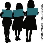 girls holding placard ... | Shutterstock .eps vector #2086137007