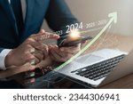 Explore the stock market trends for 2024 with analytical visuals of businessman planning long term investments and future business growth, Navigate towards success with smart strategies.