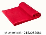 Small photo of Folded red blanket from fleece material. Clipping path.