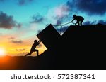 Silhouette team business helps to systematically patience hard work and the pressure to reach the finish line Motivate employee growth concept over blurred natural.