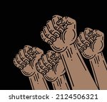 group of raised up fists arms... | Shutterstock .eps vector #2124506321