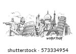 travel the world monument... | Shutterstock .eps vector #573334954