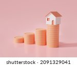 small home on stack of golden... | Shutterstock . vector #2091329041