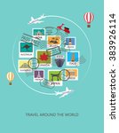 World Travel  Background. Stamp ...