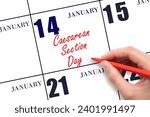 Small photo of January 14. Hand writing text Caesarean Section Day on calendar date. Save the date. Holiday. Day of the year concept.
