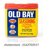 Small photo of Straight on view of Old Bay Seasoning spice blend tin can w plastic top for seafood, particularly steamed crabs and shrimp. Popular in Marland