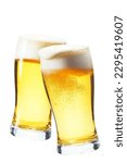 Small photo of Beer, cheers, two glasses piled up Foam overflows from the glass