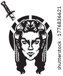 Viking girl. Vector illustrated/isolated. Black and white