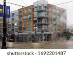 Small photo of Detroit, Michigan - March 28, 2020: View of steam obliterated building