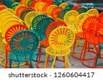 Colorful chairs at Memorial Union Terrace on the campus of the University of Wisconsin–Madison. The terrace a popular outdoor space overlooking Lake Mendota.