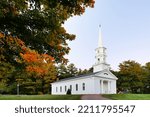 Small photo of Sudbury, Massachusetts - October 7, 2022: The Martha Mary Chapel of Wayside Inn on a sunny morning. The Chapel was built by Henry Ford and has long been recognized as a Sudbury landmark.