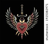 winged heart tattoo vector... | Shutterstock .eps vector #1925382971