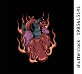 flaming cardiac tattoo vector... | Shutterstock .eps vector #1985615141