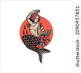 tattooed mermaid tattoo vector... | Shutterstock .eps vector #2090957851