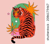 cute tiger  sun  plant  stars ... | Shutterstock .eps vector #2086175467