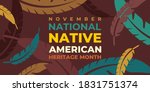 Native american indian heritage month. Vector banner, poster, card for social media with the text National native american heritage month. Background with a national ornament, a pattern of feathers