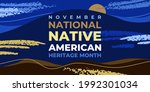 Native american heritage month. Vector banner, poster, card, content for social media with the text National native american heritage month. Background with with abstract elements, natural landscape.