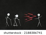 Small photo of Seniors or old people verbal and emotional abuse concept. Stick man figure shouting or yelling on elderly couple stick figure in dark black background creative composition.