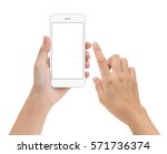hand touching phone mobile screen isolated on white, mock up smartphone blank screen easy adjustment with clipping path