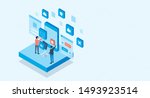 isometric mobile application... | Shutterstock .eps vector #1493923514