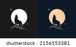 silhouette illustration of Howling Wolf with Moon logo design