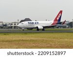 Small photo of Boyolali, Central Java, Indonesia-October 1, 2022: NAM Air, PK-NAT, Boeing 737-524, backtrack taxi to runway 08 of Adi Soemarmo Airport for takeoff