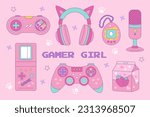 gamer girl set of kawaii style...