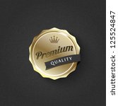 golden premium badge on striped ... | Shutterstock .eps vector #125524847