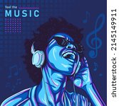 afro girl enjoying music... | Shutterstock .eps vector #2145149911