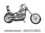 Chopper Motorcycle, Motor Vehicle Transport, Vector Line art illustration