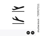 Arrivals and departure plane icons. Simple black take off and landing airplane signs.