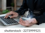 Small photo of Businessman using laptop chat with AI tech concept, connecting smart robot AI, enter command prompt for generate idea, prompt engineering, futuristic technology transformation, fast solve problem.