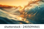 Small photo of Close up inside of abstract wave breaking in the sunset or sunrise background natural light