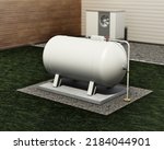 Propane tank in the garden of a house. 3D illustration.