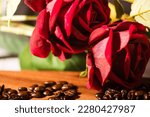 Coffee Beans With Red Roses 