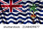 Small photo of Close up realistic texture fabric textile silk satin flag of British Indian Ocean Territory waving fluttering background. National symbol of the country.