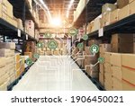 Logistics network Wholesale and Retail. Icon of marketing and process channels transport and logistic on warehouse background. 