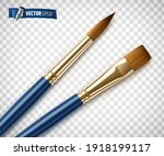 Realistic blue paintbrushes on transparent background, vector