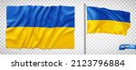 Vector realistic illustration of Ukrainian flags on a transparent background.