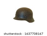 An old German steel military helmet from World War I / II on an isolated white background