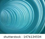 Small photo of Inside view of extensible telescopic corrugated pipe resembling a tunnel or futuristic architecture object. Abstract modern industry or technology background with complex topology.