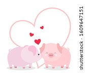cute pig couple illustration... | Shutterstock .eps vector #1609647151