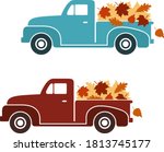 vintage truck set with fall... | Shutterstock .eps vector #1813745177