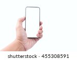 mobile phone in man hand on... | Shutterstock . vector #455308591